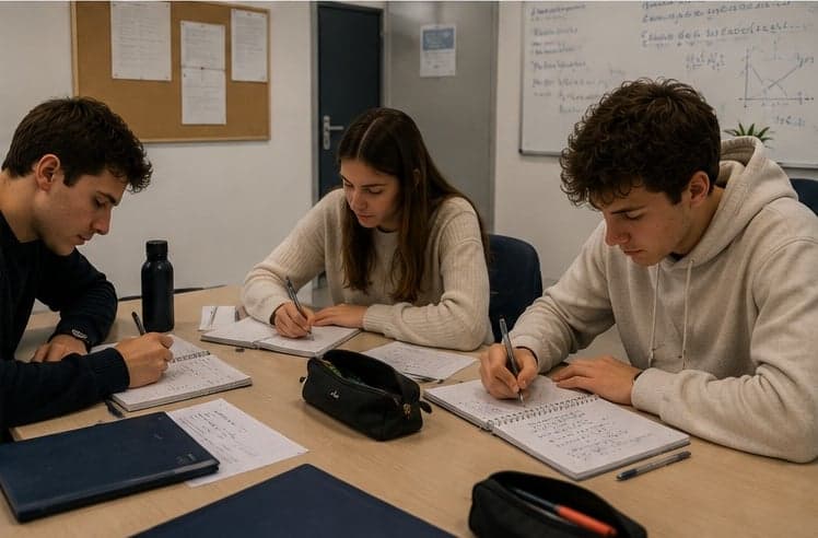 Élèves travaillant en petit groupe pendant un stage Tremplin Sup