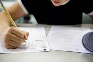 student doing the test exam
